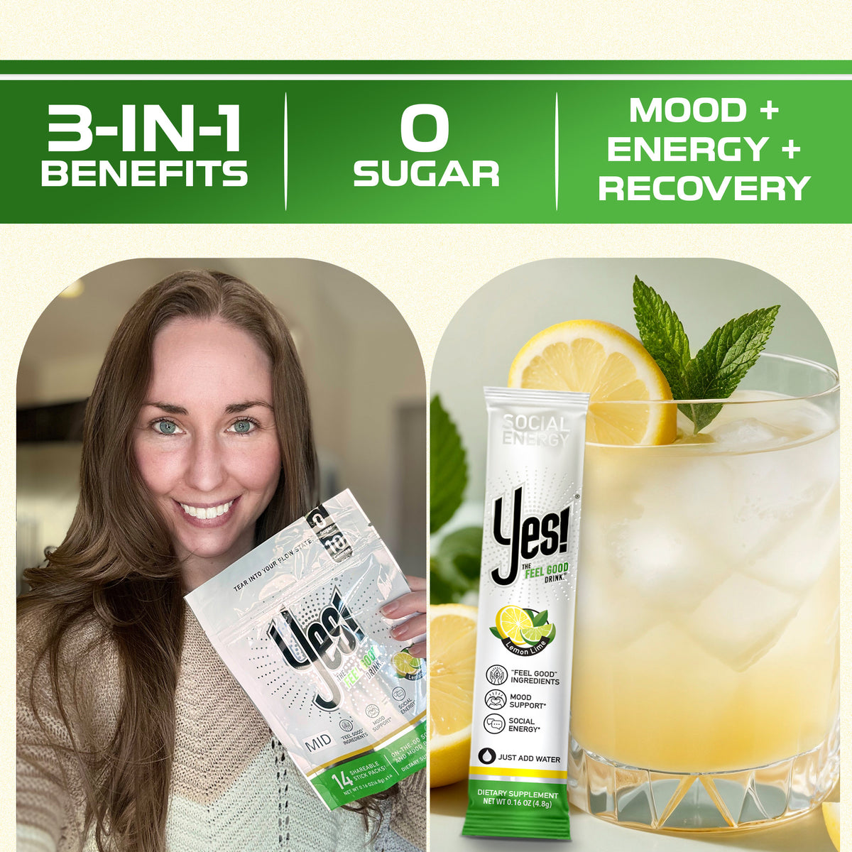 YES! Citrus Lime 14pk starter pack — saffron mood drink, zero sugar, natural caffeine