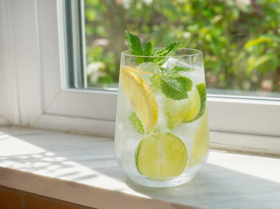 A calm glass of lemon-lime drink